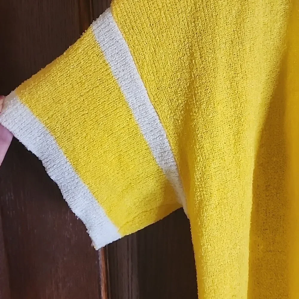 Vintage Yellow Donnkenny Button Up Sweater With Pockets Short Sleeve M